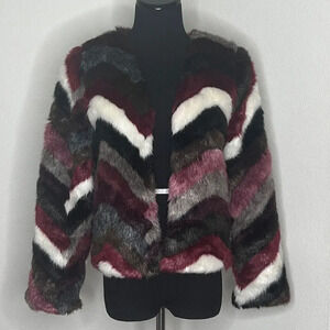 Sugar L!ps Faux Fur Chevron Coat Size Small